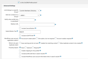 Advanced settings for the profile