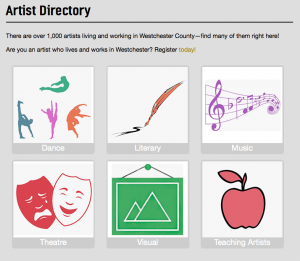 screenshot of artists directory