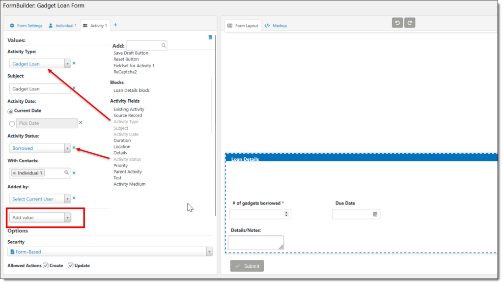 CiviCRM FormBuilder Activity Tab